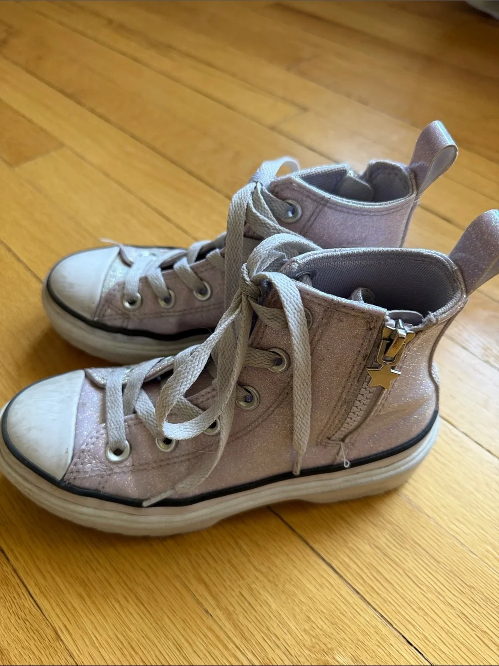 Converse Kids Glitter Platform Chuck Taylor High Top - Light Pink